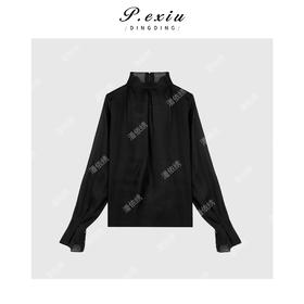 04-6潘依绣丁丁宠粉法式精致优雅半高领长袖衬衫W-62840