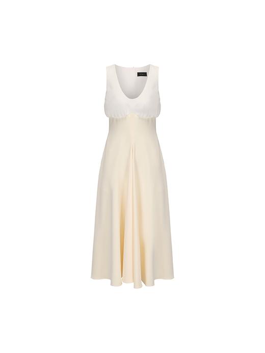 【日出维纳斯】撞色超高腰弧线拼接收腰大摆连衣裙 商品图4