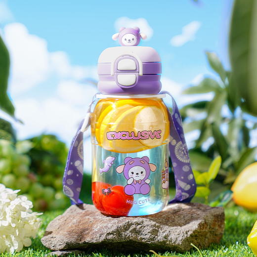 【双饮随手杯，潮饮新定义~】可爱卡通宝宝水杯 儿童双盖塑料杯子 幼儿园小学生创意斜跨背带水壶-QQ 商品图4