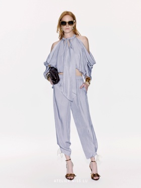 【薰衣草微光】蝴蝶结点缀收口醋酸锥形裤