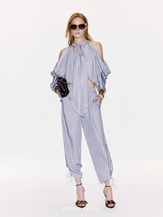 【薰衣草微光】蝴蝶结点缀收口醋酸锥形裤 商品图0