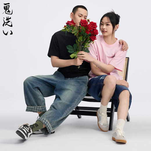 ONIARAI/鬼洗25春夏新品云朵棉十字绣宽锥形男女款九分裤 25B4439 商品图1