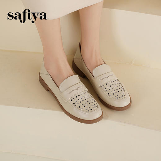 Safiya/索菲娅2025圆头休闲羊皮镂空透气百搭软底一脚蹬乐福鞋SFD1112141 商品图5