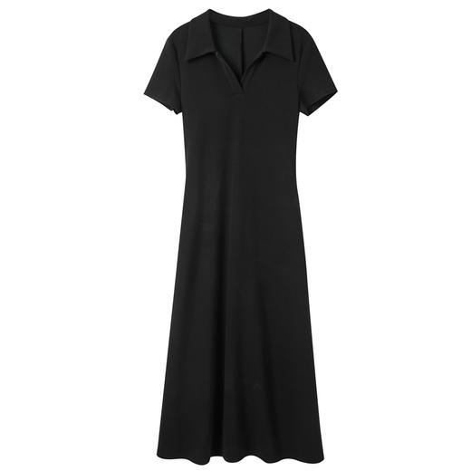 三彩2025春季新款Polo领小黑裙短袖收腰A字裙连衣裙休闲裙子M 商品图4