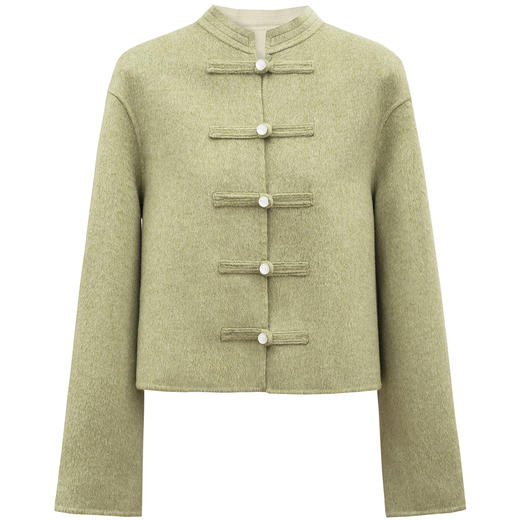 SELFWHO绵羊毛新中式双面呢大衣外套女2025春宽松国风绿色短上衣 商品图4