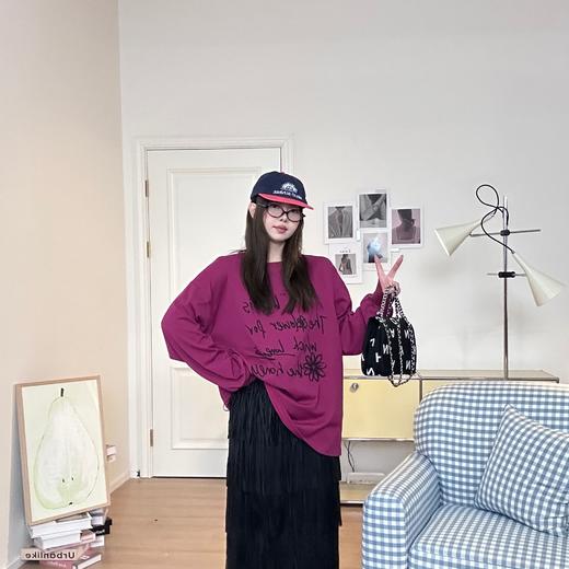 2025新品  软软同款【小众调调】休闲百搭韩版胸前字母印花宽松长袖T恤 商品图0