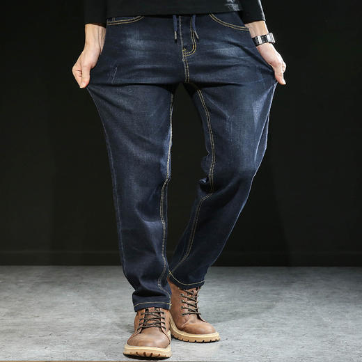 【新款DYG】大依优型大码男装四季款直筒牛仔裤男加肥加大码松紧腰运动牛仔裤胖子长裤 商品图3