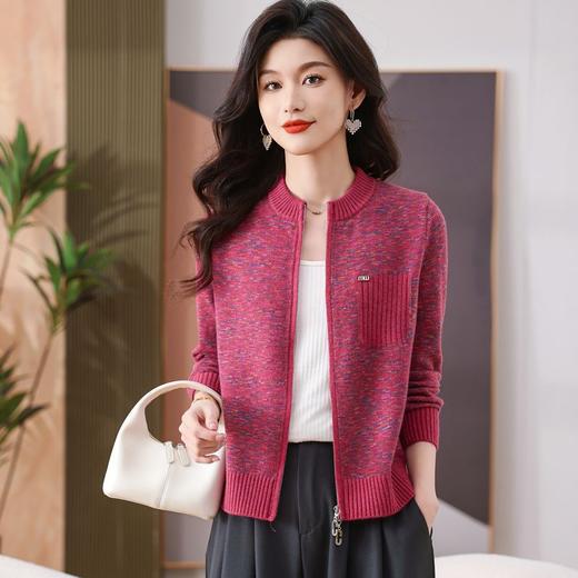 CC-103-H031新款早春拉链开衫针织衫女夹花毛衣外套宽松针织春秋外搭上衣 商品图2