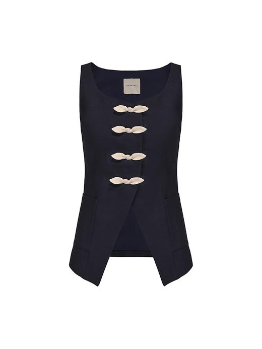 【月光兔耳】撞色兔耳蝴蝶结收腰马甲上衣 商品图4