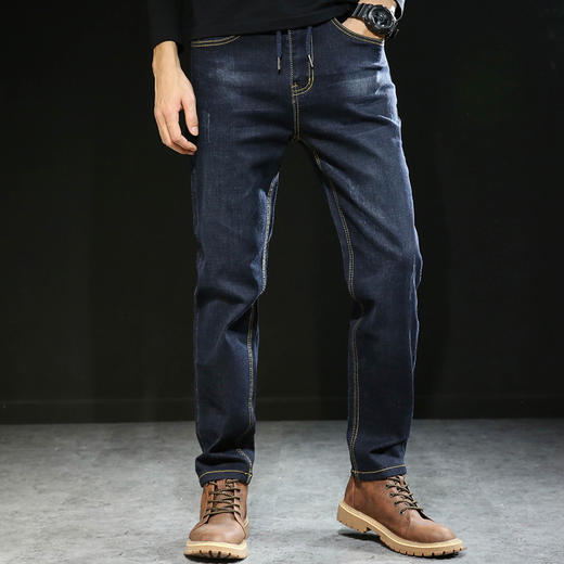 【新款DYG】大依优型大码男装四季款直筒牛仔裤男加肥加大码松紧腰运动牛仔裤胖子长裤 商品图1