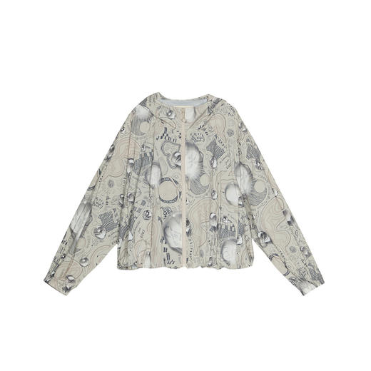 谜底连帽花色短外套2025春新品原创主题涂鸦感印花长袖251MW0137 商品图4