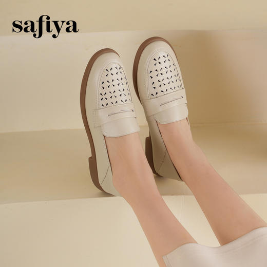 Safiya/索菲娅2025圆头休闲羊皮镂空透气百搭软底一脚蹬乐福鞋SFD1112141 商品图3