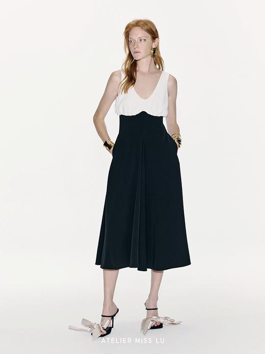 【日落维纳斯】撞色超高腰弧线拼接收腰大摆连衣裙 商品图3