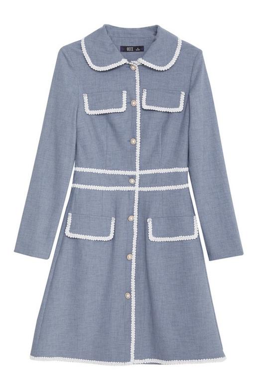 OECE 白色装饰花边条收腰连衣裙 11568 商品图4