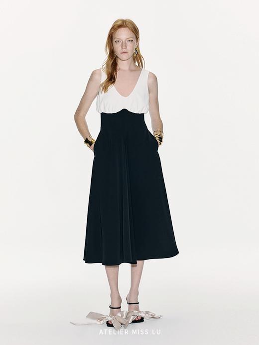 【日落维纳斯】撞色超高腰弧线拼接收腰大摆连衣裙 商品图2