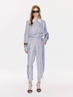 【南法遐想】蝴蝶结撞色拼接弹力收腰醋酸连体裤