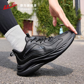 回力男鞋新款春季黑色皮面防泼水爸爸鞋子男款休闲软底运动鞋WL(AB)-0612-1