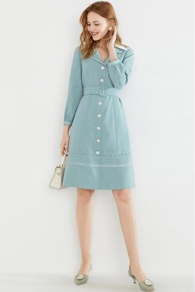 YINER音儿 西装领蕾丝花边腰带连衣裙 11578