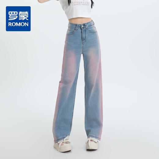 【微弹面料】罗蒙春夏牛仔裤女士直筒宽松舒适棉质弹力牛仔裤女长裤 商品图0