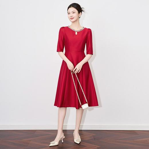 【高货wl】全新升级【铂金会员330/天猫439/差价109】(22057)洛诗琳新款春夏时尚高品质气质礼服裙钉钻圆领名媛连衣裙 商品图3