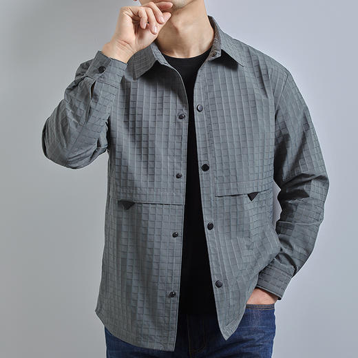 【新款DWD】大依优型大码春秋季新款男士格子翻领夹克外套加肥加大码时尚夹克上衣胖子 商品图5