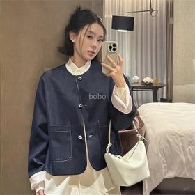 【新中式两面穿牛仔外套 超级温柔抬气质】面料软糯顺滑 缎面提花质感满满 两面上身不一样的感觉 日常通勤超百搭