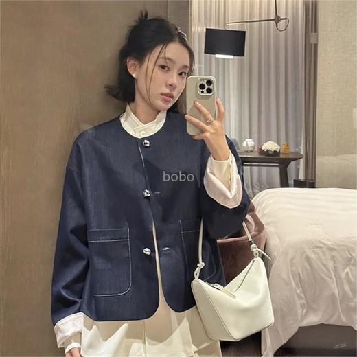 【新中式两面穿牛仔外套 超级温柔抬气质】面料软糯顺滑 缎面提花质感满满 两面上身不一样的感觉 日常通勤超百搭 商品图0