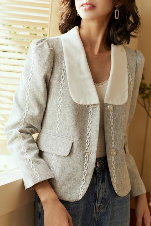 VIMLY/梵希蔓 白色提花线条西装外套 11672 商品图2