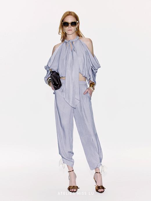 【普罗旺斯旧梦】垂荡露肩设计飘带醋酸上衣 商品图0