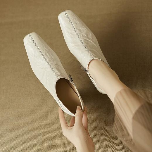 【预售5天】经典百搭羊皮粗跟深口真皮方头高跟鞋单鞋~显高又显瘦MBJR&6820 商品图2