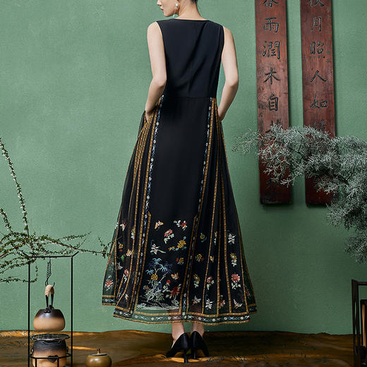 【林栖设计小店】【孟庭苇同款】真丝轻凉马面连衣裙印花黑色新中式2025春季新品长裙女1951066 商品图2