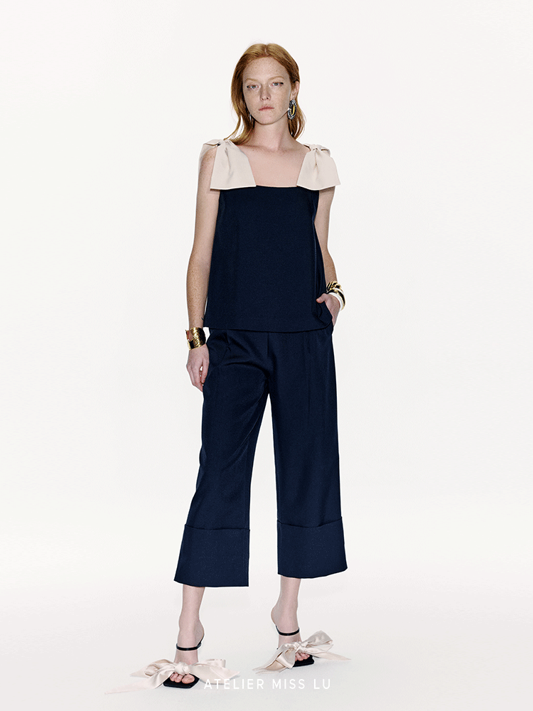 【跳跃星辰】撞色造型蝴蝶结设计A字上衣