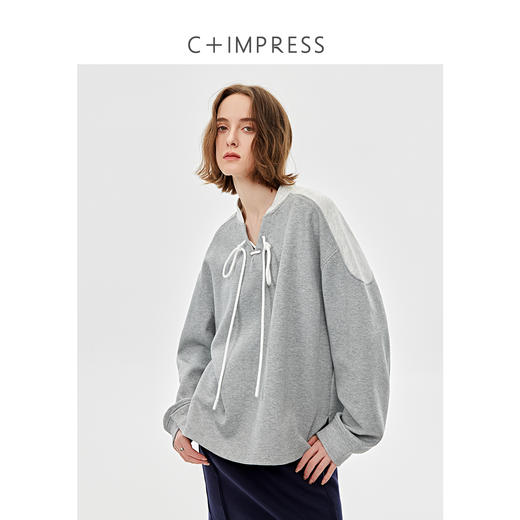 重工撞色拼接绑带美式复古卫衣2025春WY2501015 商品图1