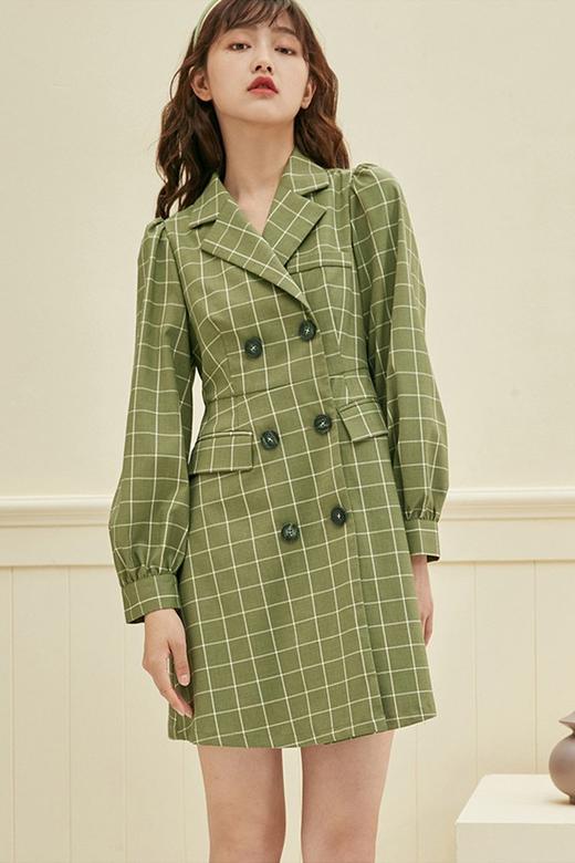 OECE 西装领格纹收腰连衣裙 11575 商品图5