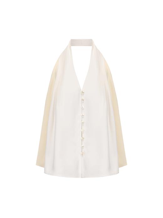 【日不落】拼色设计露背挂脖A字马甲上衣 商品图4