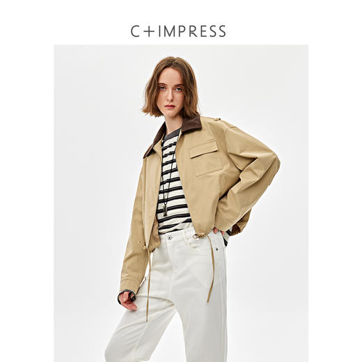 巴恩风亚麻混纺撞色翻领下摆抽绳外套/撞色腰头显瘦伞裙2025春WT2501011/BQ2501011 商品图1