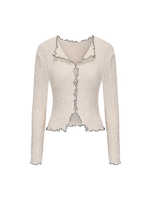 【呼吸泡芙】泡泡肌理撞色纽纽花边设计上衣 商品图4