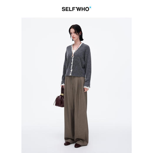 SELFWHO经典双褶阔腿西裤女2025春季新款宽松显瘦百搭通勤休闲裤 商品图1