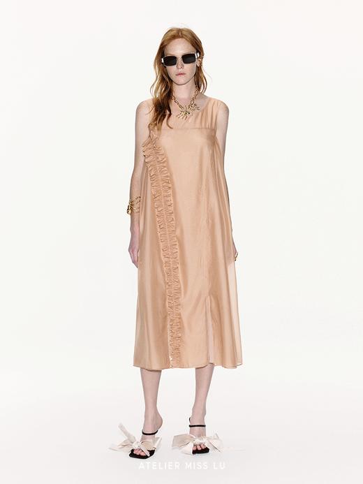 【橘子海】不对称立体压褶花边设计廓形薄纱连衣裙 商品图0