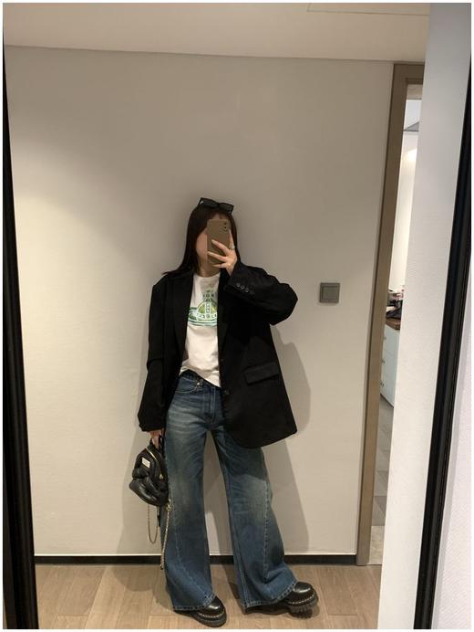 MM6线条阔腿牛仔裤 宽松休闲通勤微喇裤 商品图10