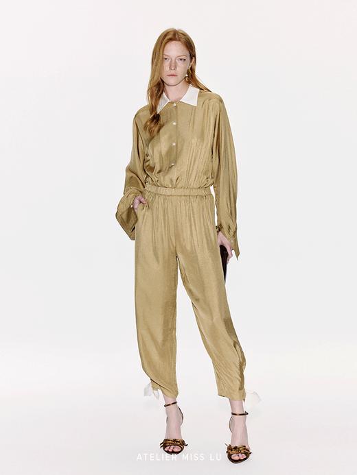 【里约书店】蝴蝶结撞色拼接弹力收腰醋酸连体裤 商品图3