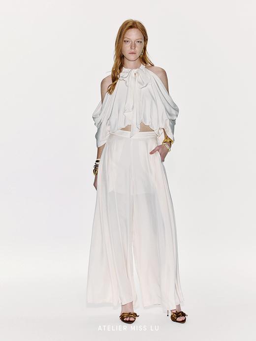 【预谋邂逅】垂荡露肩设计飘带醋酸上衣 商品图0