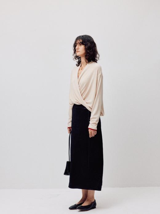 LIYIHAN织梦丨25春醋酸压褶肌理感半身裙女A摆黑色法式中长款长裙 商品图1