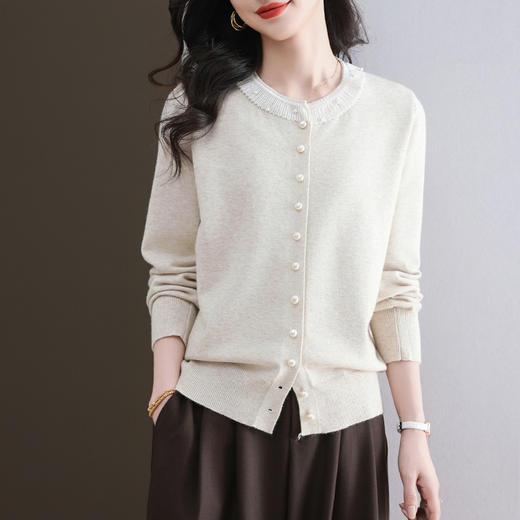 CC-11-9117小个子外套女士蕾丝花边针织开衫2025春秋装新款钉珠洋气短款上衣 商品图2