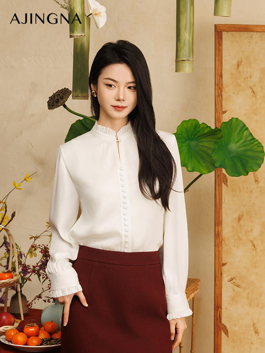 【商场同款】阿菁娜2025春季新款法式温柔通勤衬衫A30C109008 商品图1