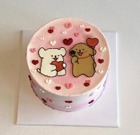 【214情人节】情侣纪念线条小狗蛋糕A款