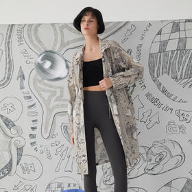 谜底立领花色风衣外套女2025春复古风中长款防晒衣长袖251ME0132