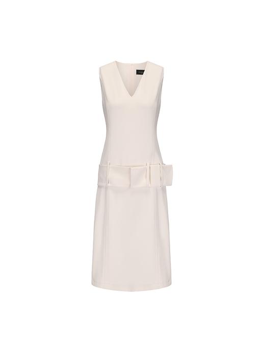 【白日香槟】蝴蝶结宽腰带微收腰无袖连衣裙 商品图4