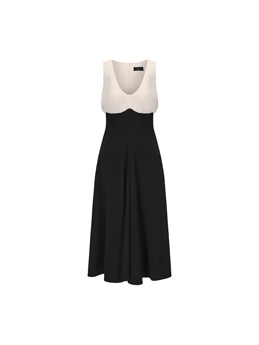 【日落维纳斯】撞色超高腰弧线拼接收腰大摆连衣裙 商品图4