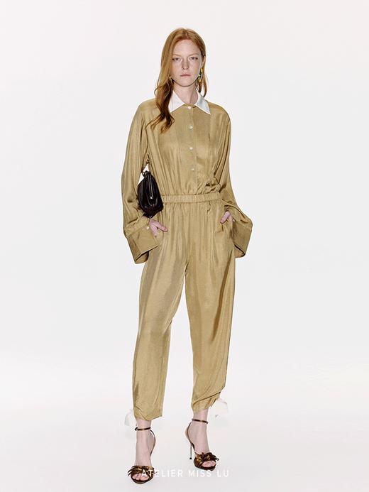 【里约书店】蝴蝶结撞色拼接弹力收腰醋酸连体裤 商品图2